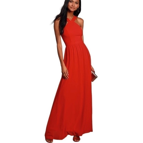 Lulus Dresses & Skirts - Lulus Red Air of Romance Chiffon Halter Maxi Dress Size Large NWT